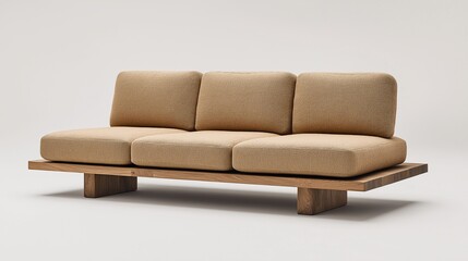 Fototapeta premium Modern Cozy Sofa Design Featuring Soft Textured Cushions on a Sleek Wooden Base Ideal for Minimalist Living Spaces and Contemporary Interiors
