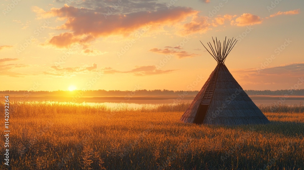 Poster a teepee is in the middle of a field