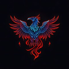 Obraz premium Vibrant phoenix illustration digital art fantasy black background colorful design for creative projects