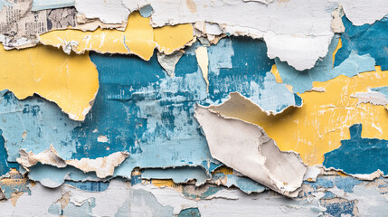Rip newspaper piece for collage. Torn edge paper scrap. Tear blank note sticker isolated vector set. Grunge elongate patch collection. Variety oblong abstract shape patchwork strip in blue and yellow