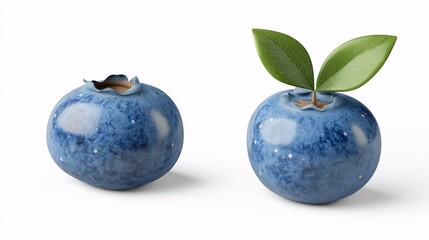 Isolated Blueberry Objects with Leaf, Artistic Ceramic Design, Soft Shadows, Whimsical Touch, Ideal for Food and Nature Themes, Minimalist Background and Aesthetic Appeal