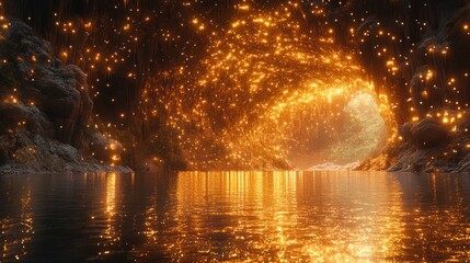 Enchanted Cave: A Golden Glow Reflects on Still Waters