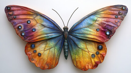 colorful butterfly with rainbow pattern its wings, showcasing vibrant hues and intricate details