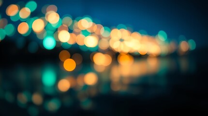 glowing night horizon with vibrant bioluminescent reflections and blurred bokeh effect for creative light art
