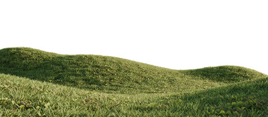 Hills with grass on a transparent background. 3D rendering