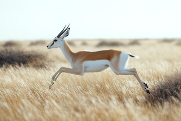 Graceful gazelle sprinting through golden savannah grass.