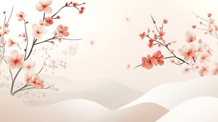 Naklejka premium Delicate Peach Blossoms Over Gentle Rolling Hills