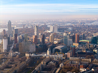 Fototapeta premium Dramatic skyline of downtown city Rotterdam with Maas river, bridge and buildings, the netherlands
