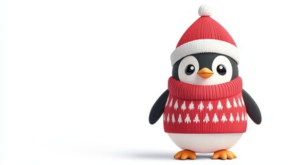 3d rendering featuring a charming penguin dressed in a festive red christmas sweater and hat, exuding a warm and cheerful holiday spirit perfect for winter celebrations