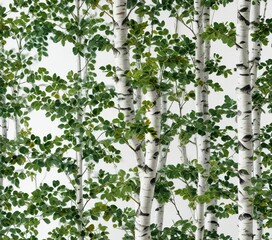 Fototapeta premium Dark green foliage of birch tree isolated on white background, green foliage, branch, birch leaf