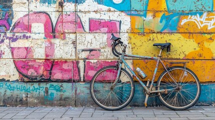 Bicycle Against Colorful Urban Wall