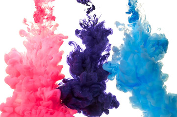 Fototapeta premium Ink in water. Splash paint mixing. Multicolored liquid dye. Abstract sculpture background color