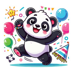  Panda Dance Fun Kids  vector illustration illustrated on white background, bright colorful, cartoon style