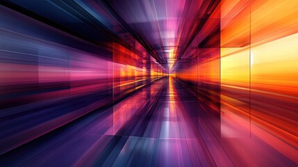Fototapeta premium Geometric Pathways of Sunset Orange and Deep Purple Digital Art Abstract Environment Futuristic Viewpoint
