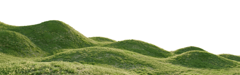 Hills with grass on a transparent background. 3D rendering