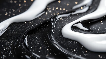 Obraz premium Abstract Swirls of Black and White Liquid with Glitter