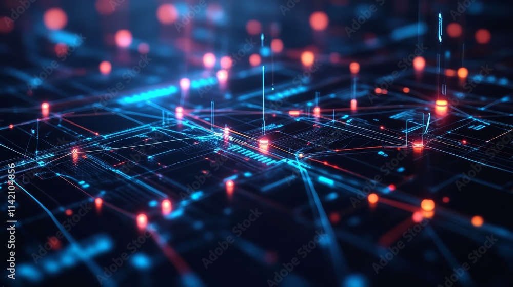 Aufkleber a vibrant digital landscape showcasing interconnected nodes and pathways, illuminated by colorful li