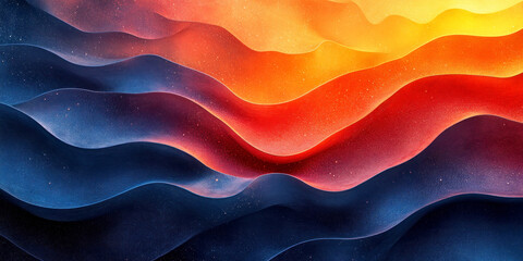 Flowing abstract waves in warm orange, red, and cool blue tones. Modernism, balance, and fluid aesthetics.