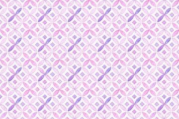 水彩画ピンクと紫の七宝模様シームレスパターン背景