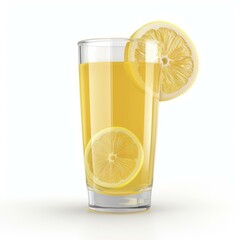 Refreshing glass of lemonade with lemon slices, creating a vibrant and thirst quenching beverage
