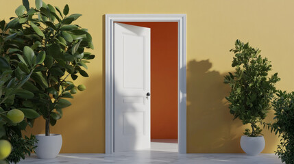3d open and close white house or room door frame. Realistic ajar office front doorway isolated vector. Closed welcome gate. Shut entrance with handle for living apartment sequence for animation