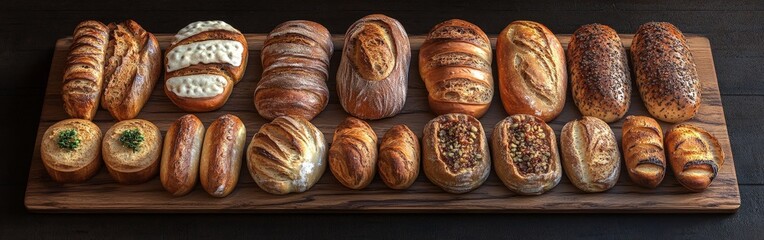 Fresh Bread Selection on Rustic Wooden Plate