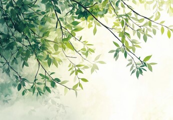 Lush Green Leaves Silhouette Against a Soft Background Creating a Serene and Tranquil Natural Atmosphere Perfect for Wellness, Relaxation, or Nature-themed Projects
