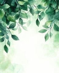 Lush Green Leaves with a Soft Watercolor Background, Perfect for Nature-Themed Design Projects and Eco-Friendly Concepts, Exuding Calmness and Serenity