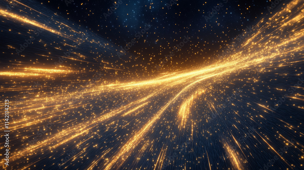 Aufkleber space comet rain with golden falling star trails. realistic vector background with bright space mete
