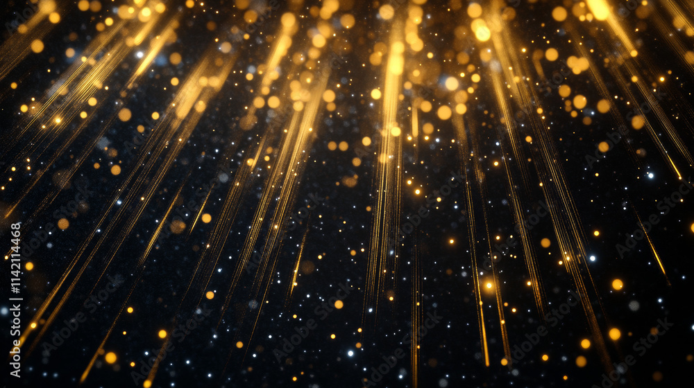 Aufkleber space comet rain with golden falling star trails. realistic vector background with bright space mete