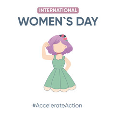 Simple postcard, banner, poster girl showing biceps, strength, action, international womens day