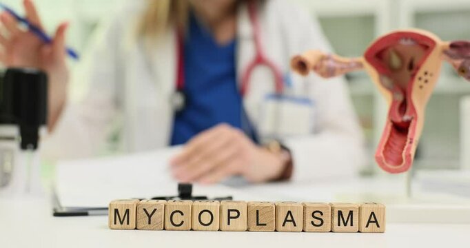 A detailed closeup view showcasing mycoplasma research in a medical laboratory featuring an anatomical model