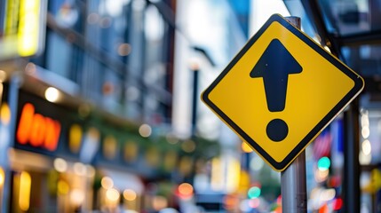 Fototapeta premium Yellow triangle traffic sign with black exclamation mark symbolizing police warning, clear and sharp with ample copy space for text or design.