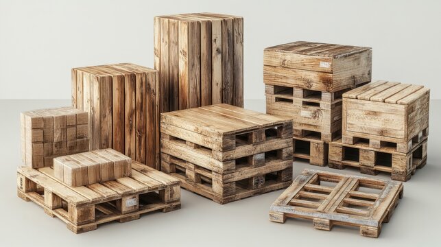 Stack of wooden pallets on a clean white background