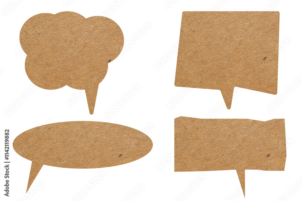 Poster set of brown paper speech bubble on transparent background with copy space. chat balloon png. commun