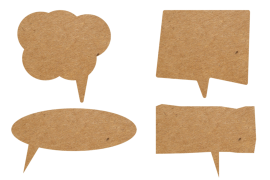 Set of brown paper speech bubble on transparent background with copy space. Chat balloon png. Communication or comment sign.
