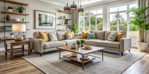 Fototapeta premium Contemporary Home Interior Design: Eye-Level View of Stylish Living Room