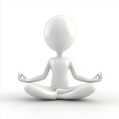 3D person meditating in lotus position with serene expression isolated on white background

