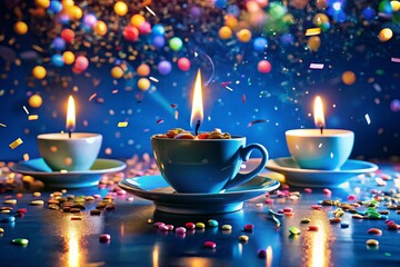 Fototapeta premium Sapphire Birthday: Worm's Eye Confetti Explosion with Candles