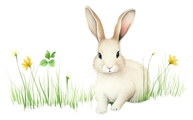 Obraz premium PNG Rabbit with grass and flower rodent animal mammal.