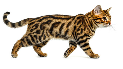 Bengal cat walking profile.