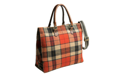 Stylish Tartan Tote on transparent background PNG.