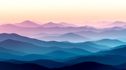 Gradient mountain landscape at night with foggy valley, ideal for nature art, scenic illustrations, travel design, environmental awareness, and digital graphic projects.