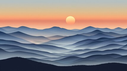 Fototapeta premium Gradient mountain landscape at night with foggy valley, ideal for nature art, scenic illustrations, travel design, environmental awareness, and digital graphic projects.