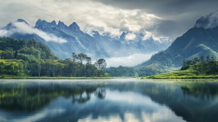 Fototapeta premium Serene Mountain Lake Landscape