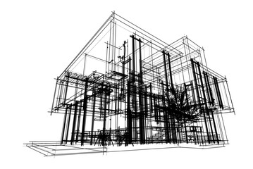 house building sketch architectural 3d illustration