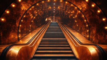 an underground subway with a very long staircas