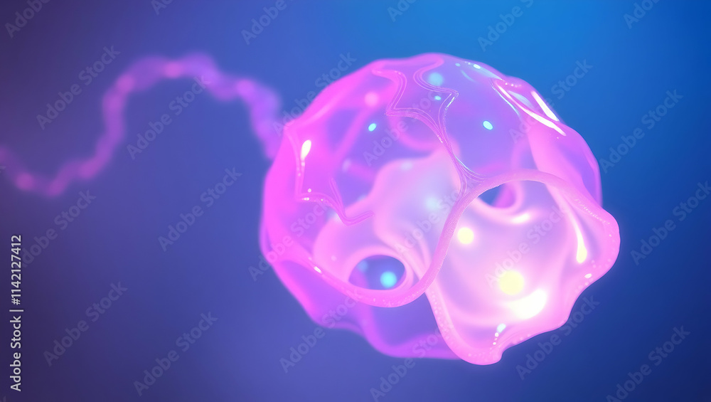 Aufkleber abstract representation of a cell or microorganism with glowing inner structures and a tail-like app