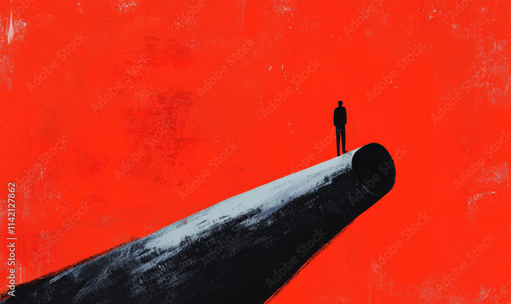 Poster Introspective Solitude: Exploring Inner Worlds Through Abstract Minimalism and Bold Contrasts on a Red Canvas