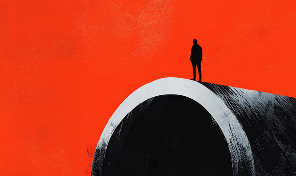 Abstract Minimalism: Solitary Figure against Stark Red Background Exploring Isolation and Emotion